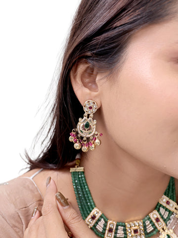 Malhar Pearl-Dipped Emerald Choker three piece Necklace Set