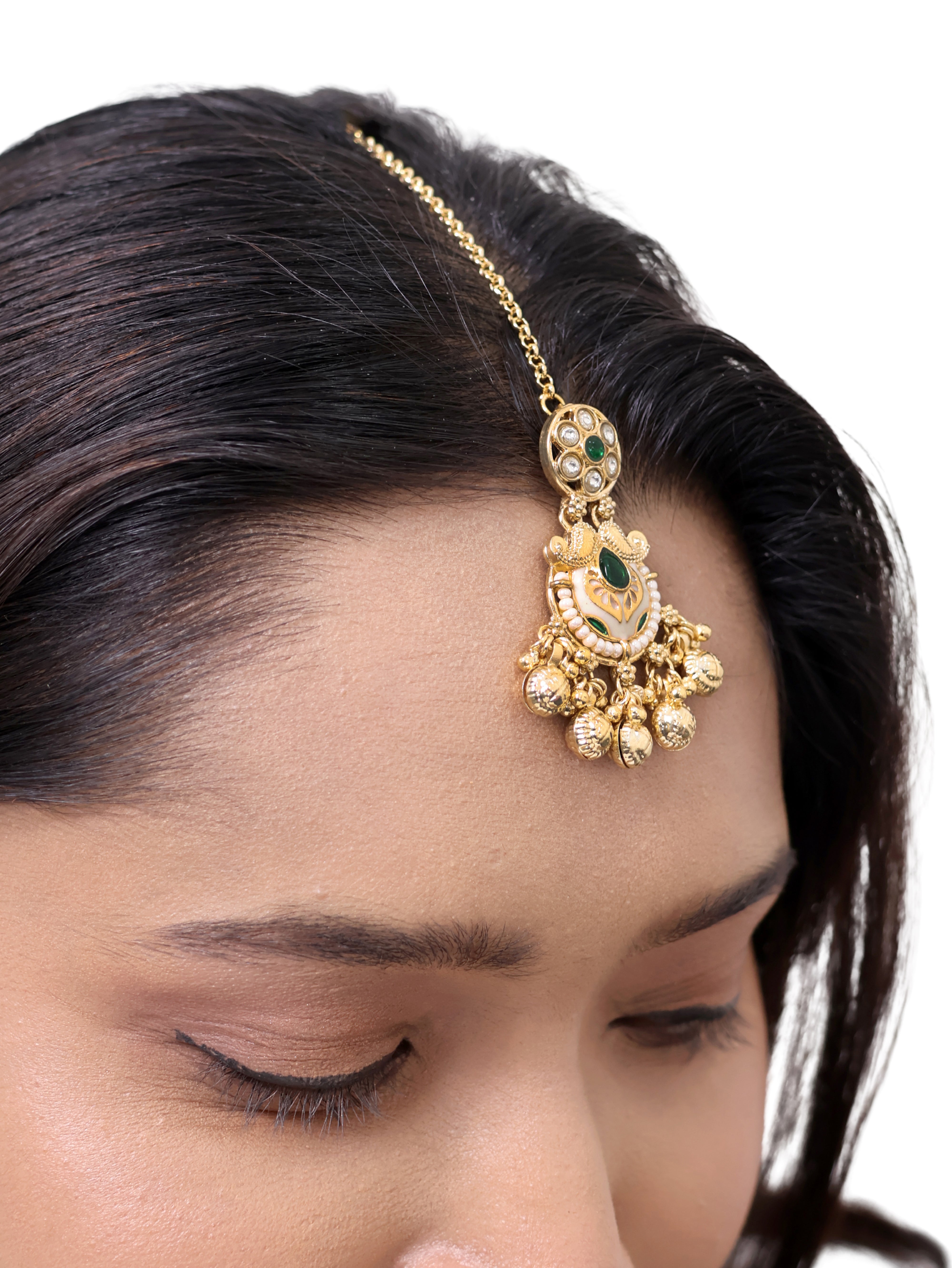 Malhar Pearl-Dipped Emerald Choker three piece Necklace Set