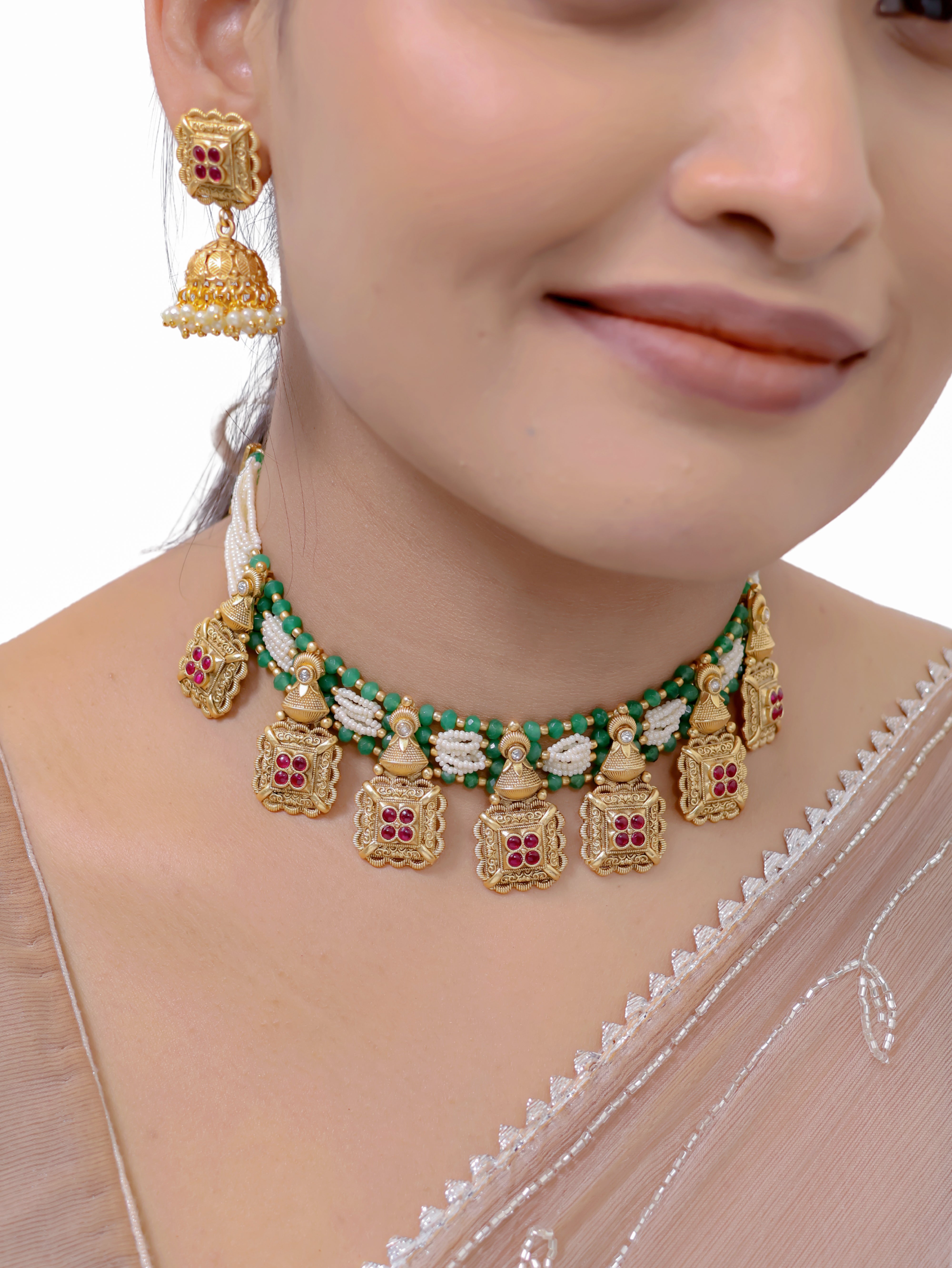 Vihara Antique Temple jewellery Droplet Necklace